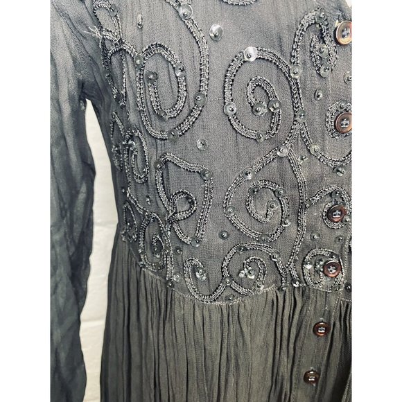 VTG Dress‎ Starina 70s Black Sequin Black Sheer Boho Small Hippie fairy goth - Picture 7 of 11